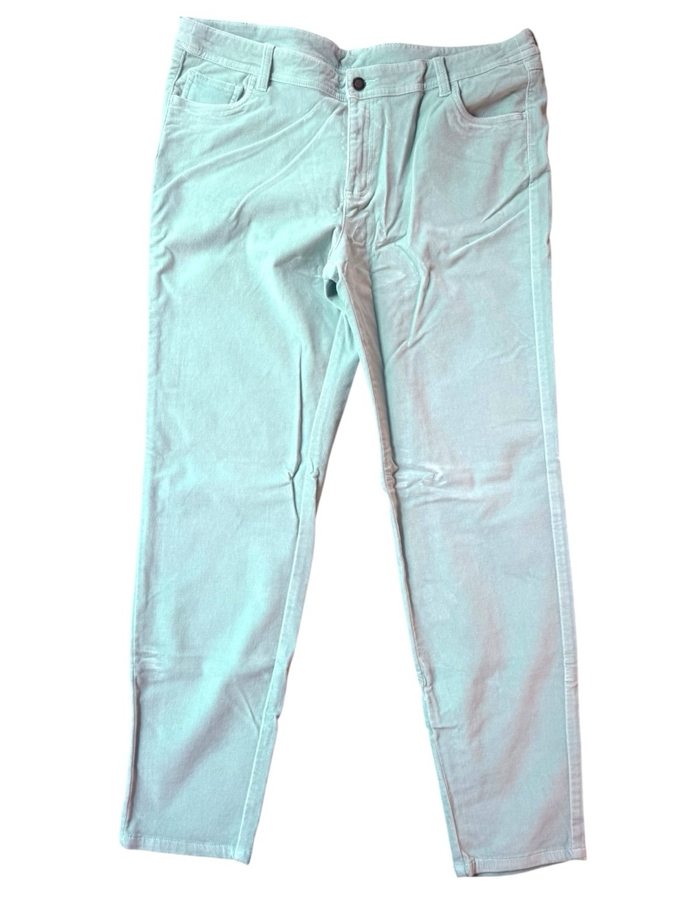 Garnet Hill Size 18 Seafoam Green Velour Jeans Straight Leg 5 Pocket NWT